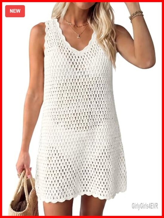 Other - V Neck Knit Crochet Backless Swimsuit Cover Up Dress